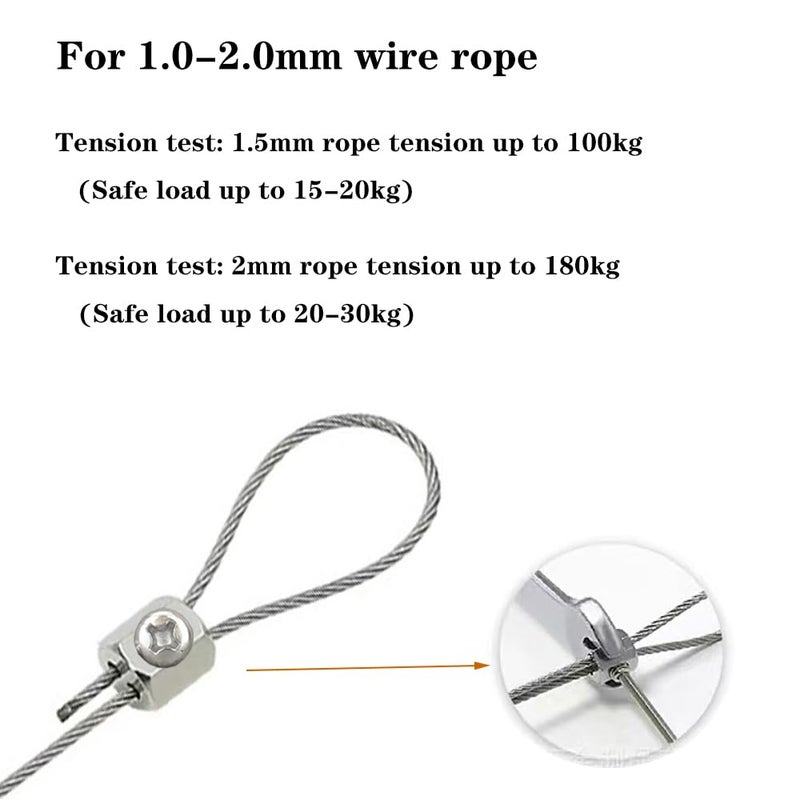 Antianxia 20 Pcs Upgraded Wire Rope Cable Clamp/Cable Clips for Christmas Light Clips, Wire Clamp (for 1-2mm Wire Rope Clamp) - Image 3